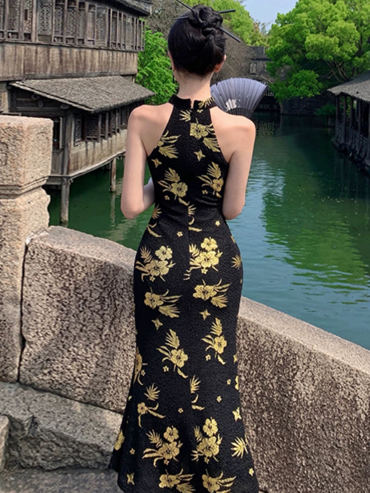 Verdant high rise qipao dress Q194 images